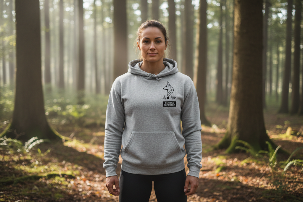 Deutscher Schäferhund Herzschlag Hoodie Mockup - Frau