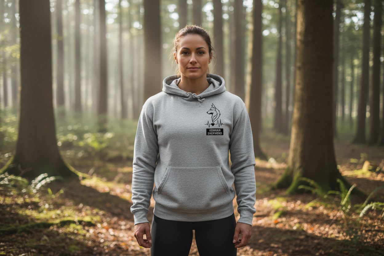 Deutscher Schäferhund Herzschlag Hoodie Mockup - Frau