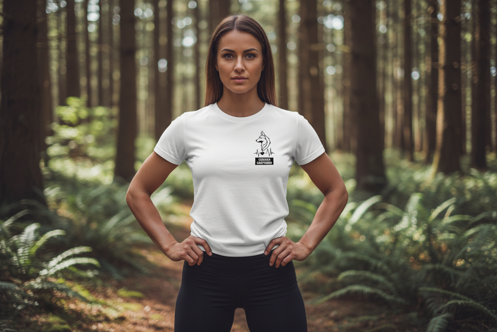 Deutscher Schäferhund Herzschlag Shirt Mockup - Weiß (korrekte Position)