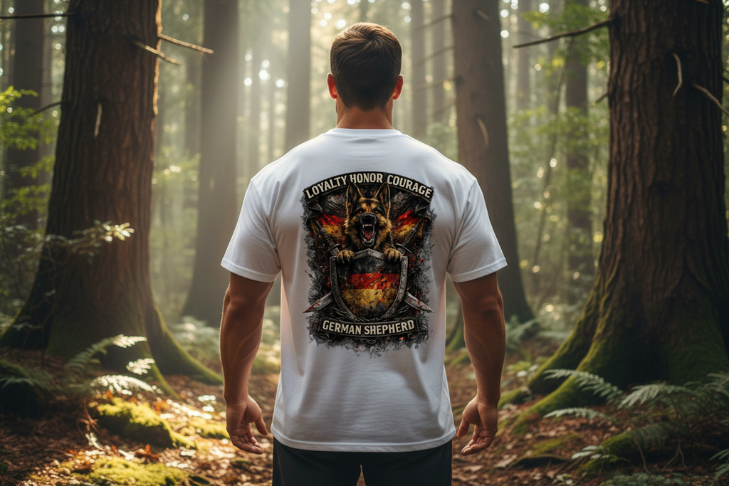 Deutscher Schäferhund Oversized Shirt in Weiß - Rückenprint Mockup