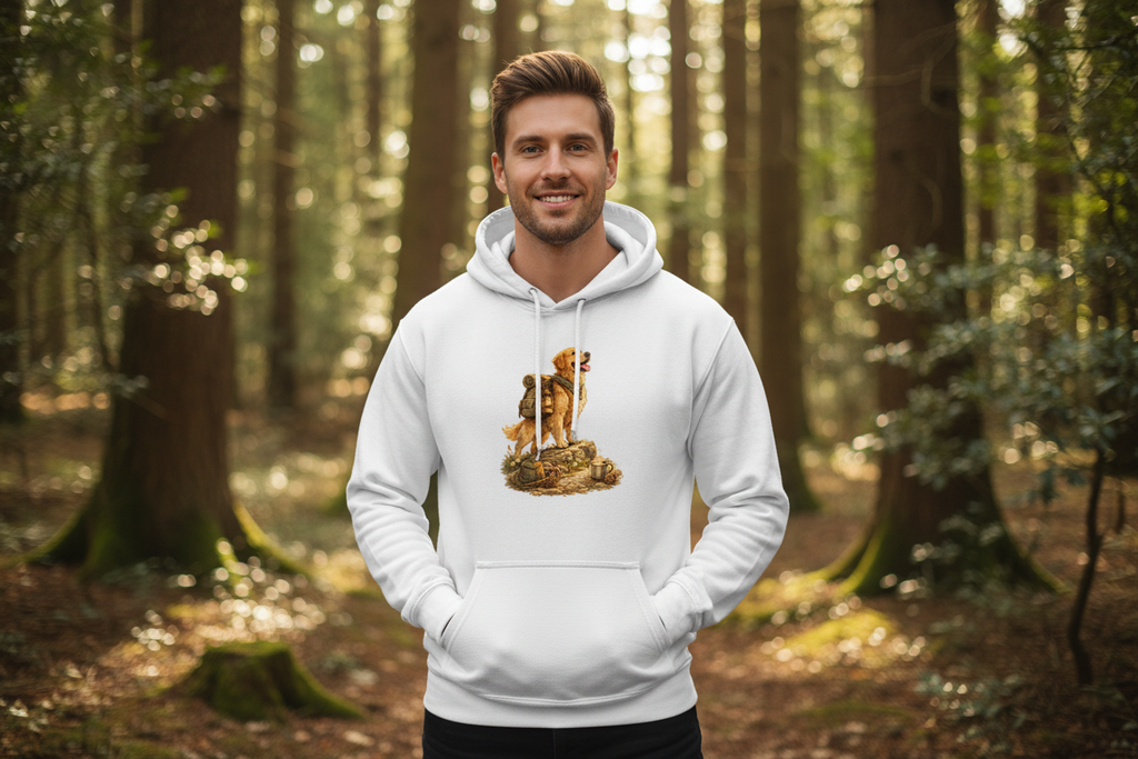 Golden Retriever Golden Rush Hoodie Mockup - Weiß