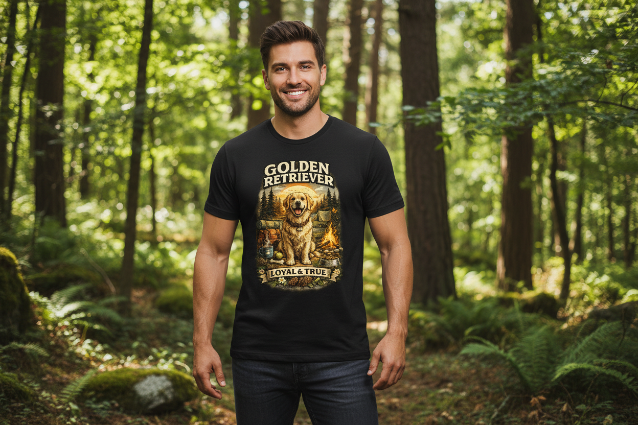 Golden Retriever Loyal & True Edition Shirt Mockup - Schwarz