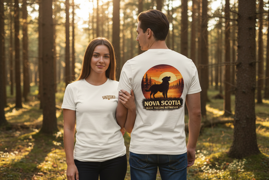 Nova Scotia Duck Tolling Retriever Shirt Mockup - Vorder- und Rückenprint
