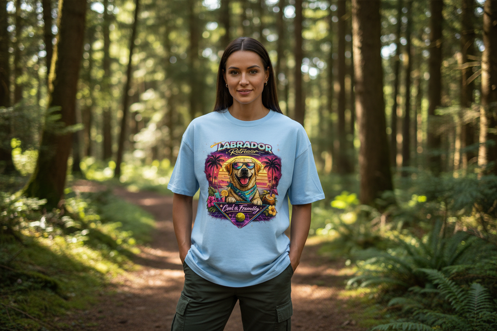 Labrador Retriever Cool & Friendly Oversized Shirt Mockup - Babyblau