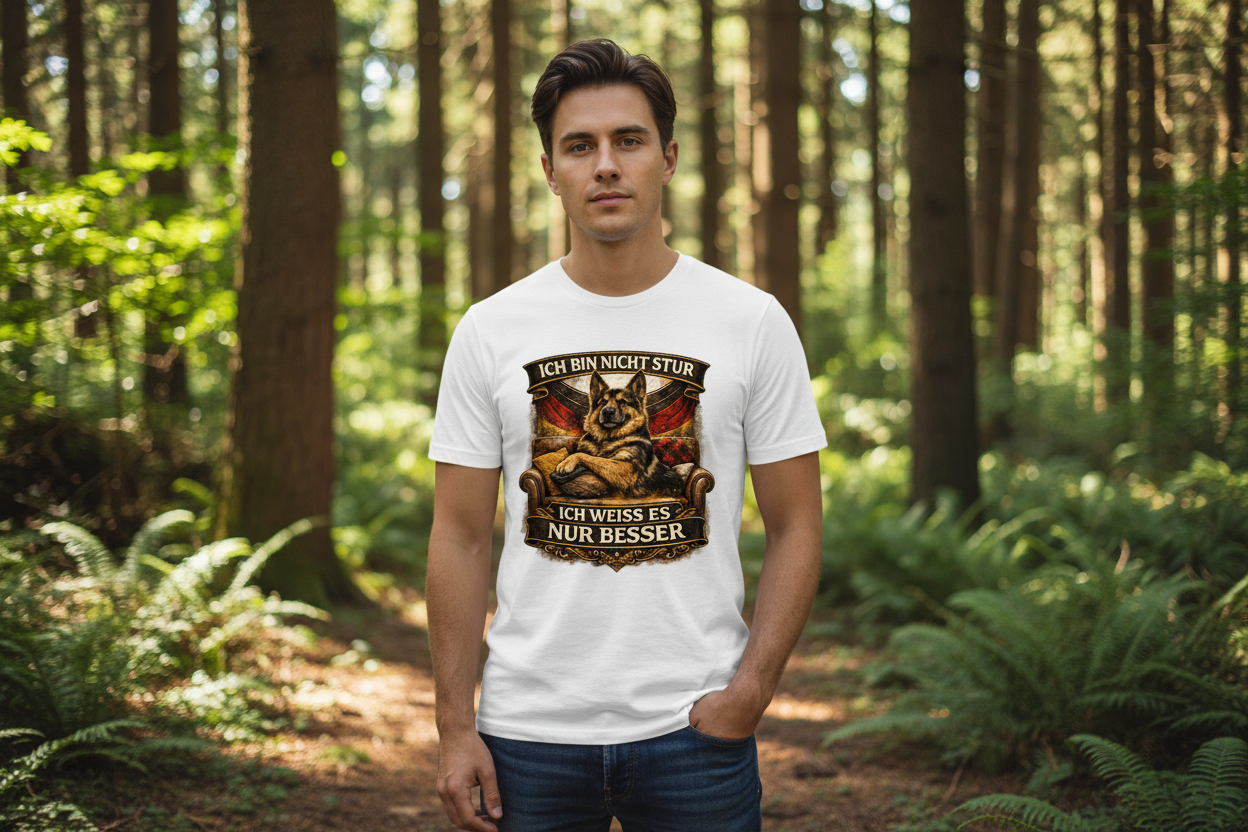 Schäferhund Shirt Mockup - Weiß mit größerem Design