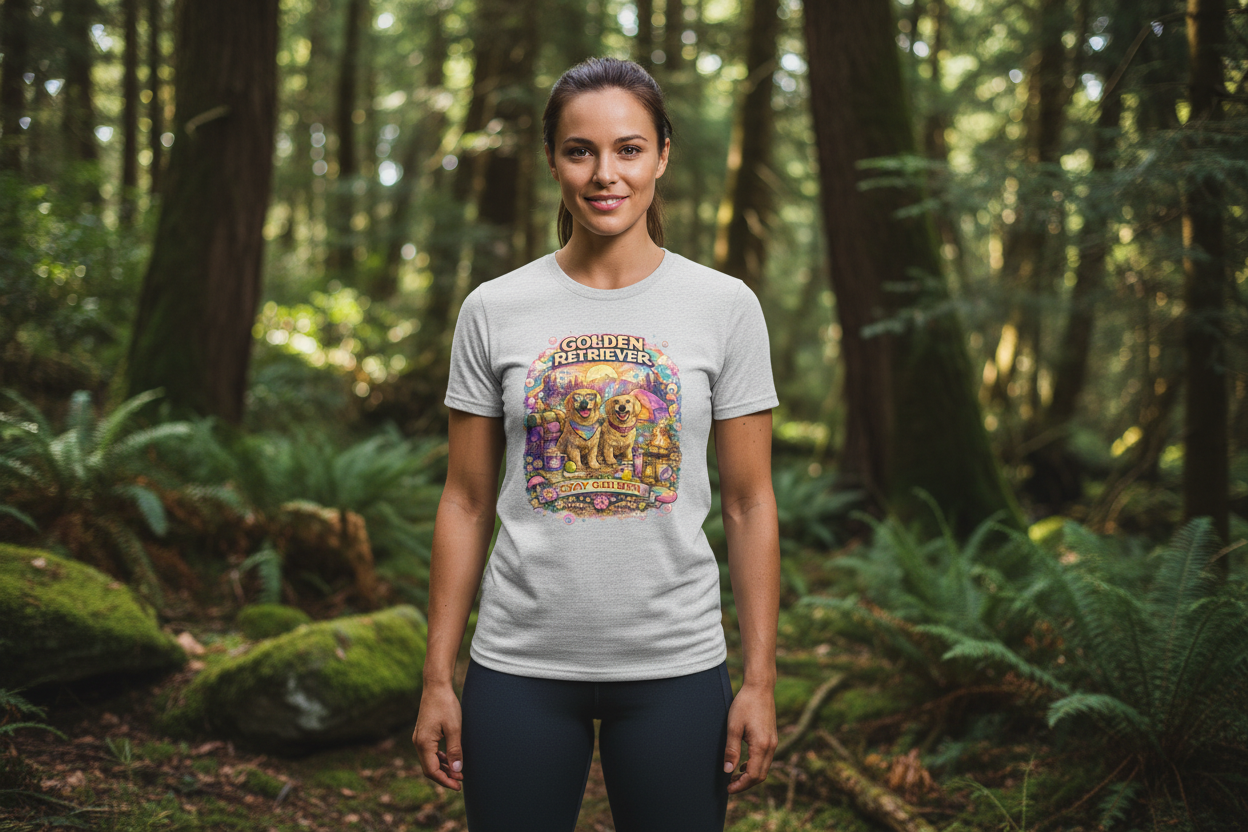 Stay Golden Psychedelic Adventure Edition Shirt Mockup - Hellgrau